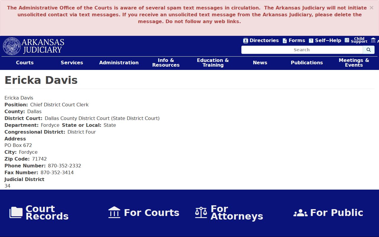 Dallas County case search Fordyce chief clerk listing