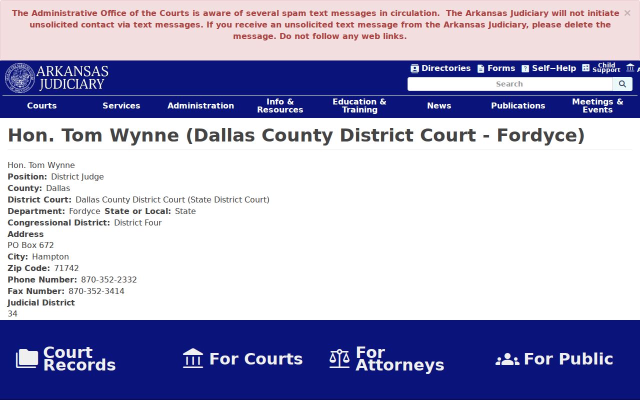 Dallas County case search Fordyce District Court department