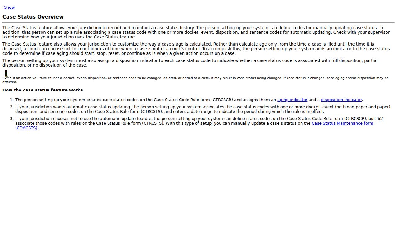 Dallas County criminal docket case status explanation