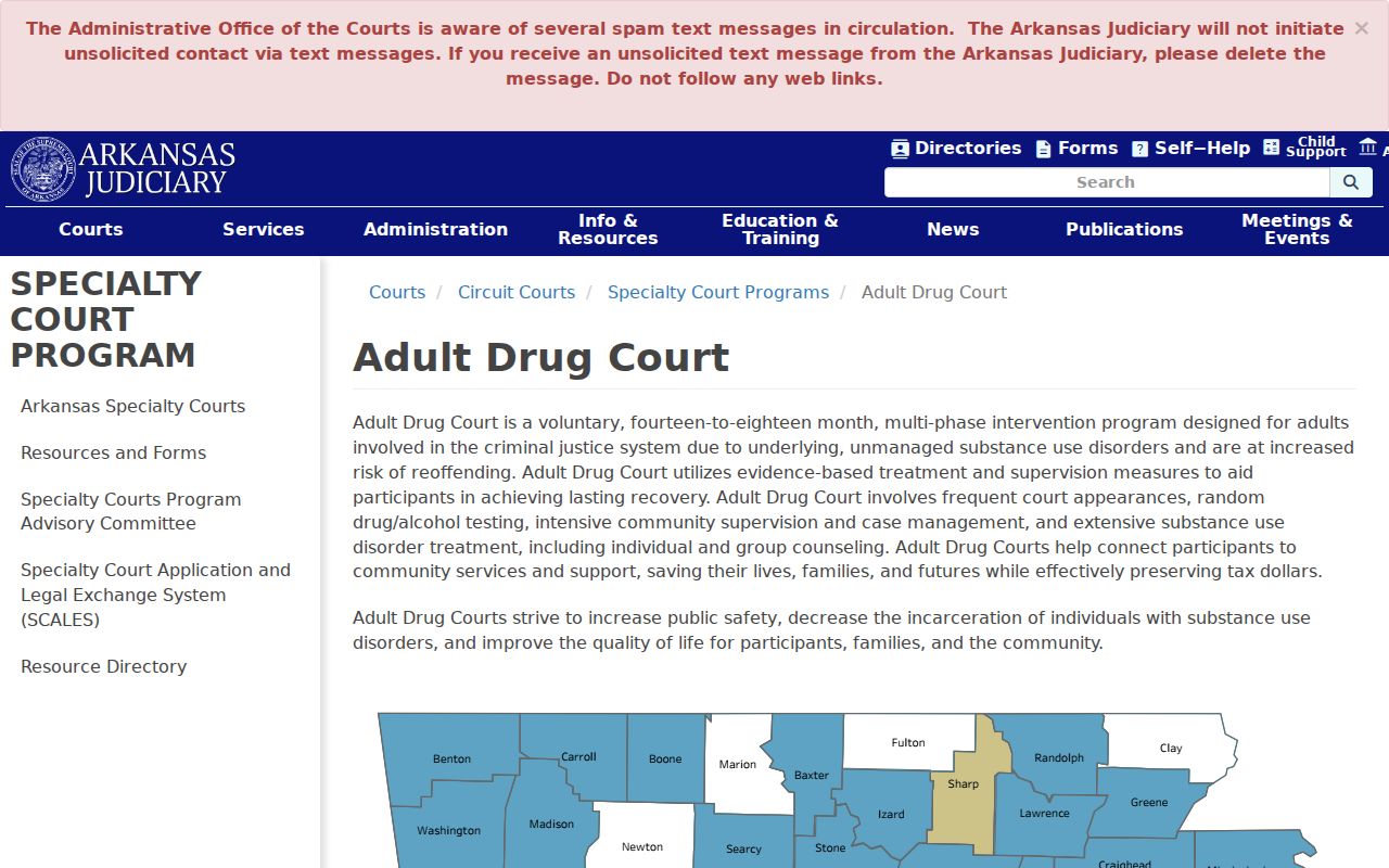 Sparkman court docket boundary and Arkansas adult drug court information