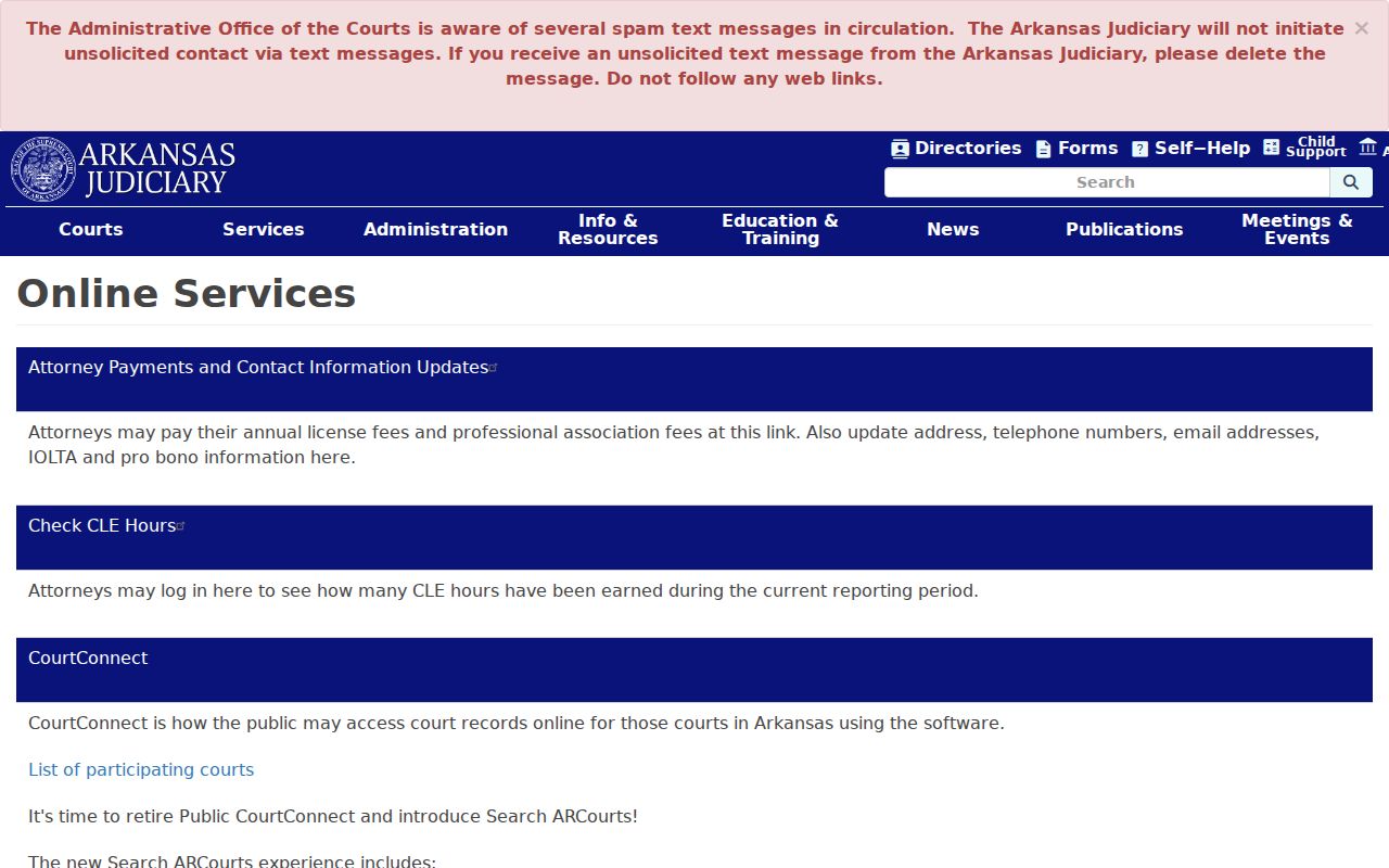 Dallas County court docket Arkansas online services page