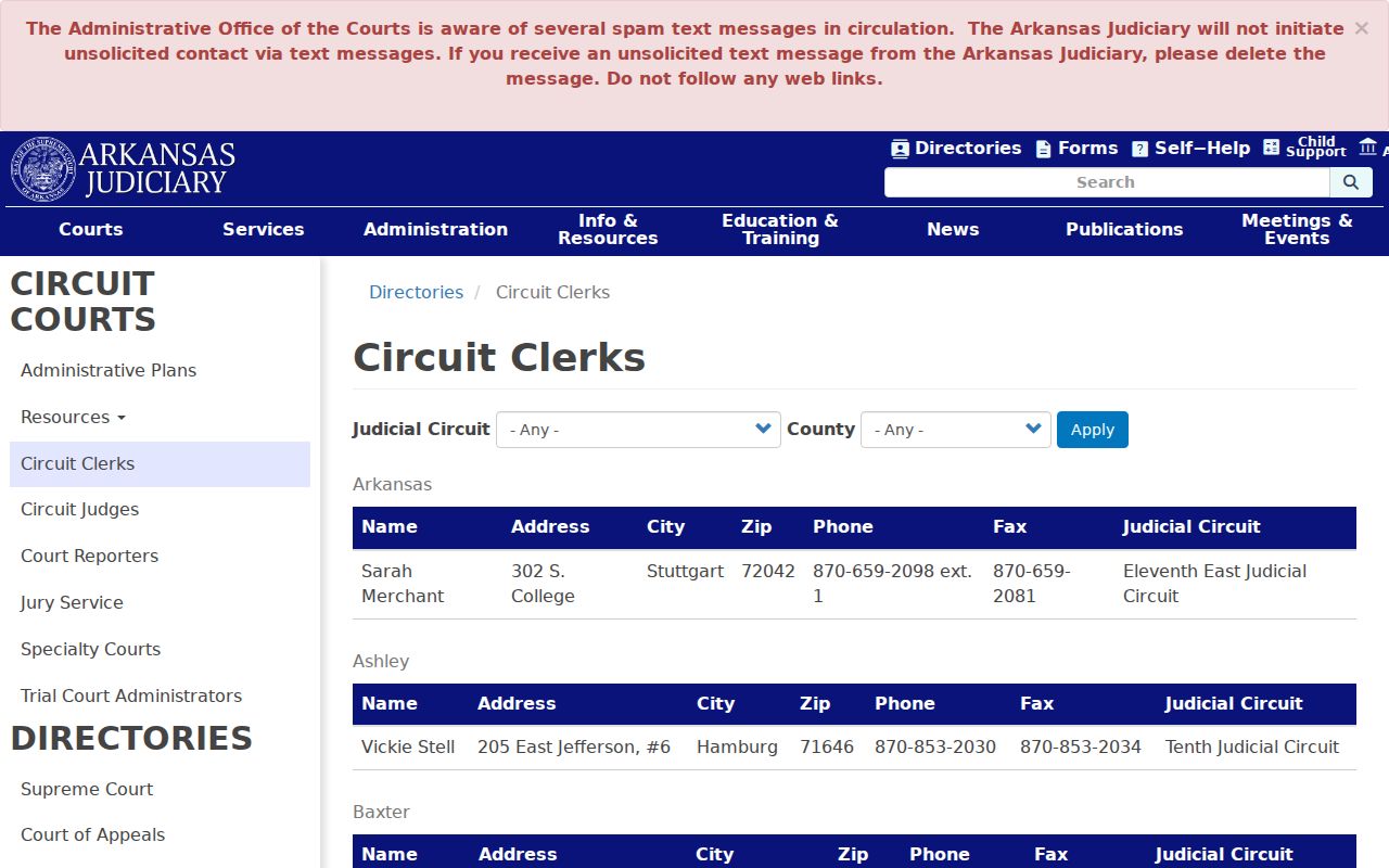 Dallas County court docket statewide Circuit Clerk directory